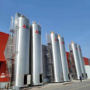 Outdoor silos used for plastic raw material storage in central feeding systems