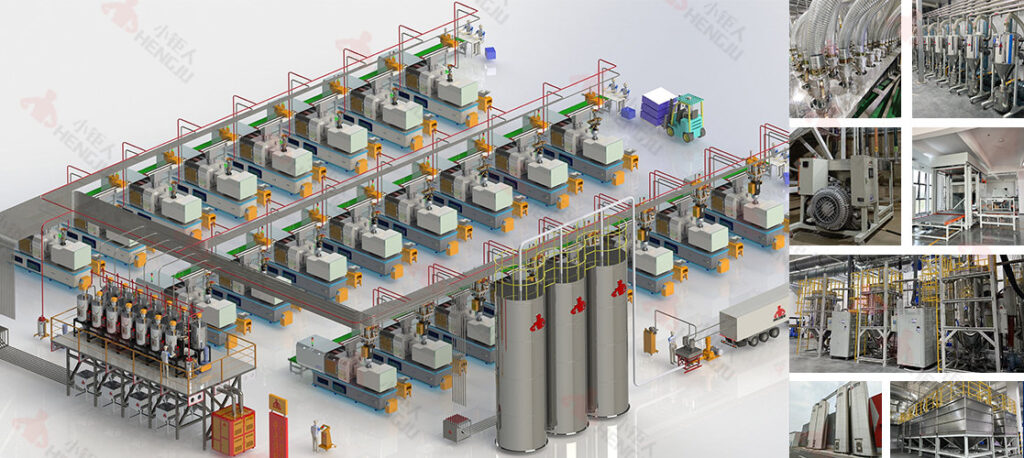 Central feeding system installed in injection molding workshop