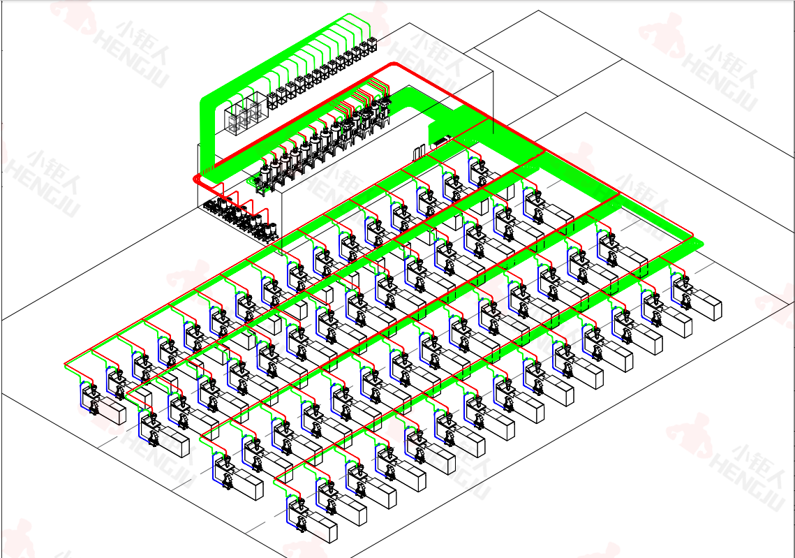 Layout drawing of a central feeding system for injection molding workshop