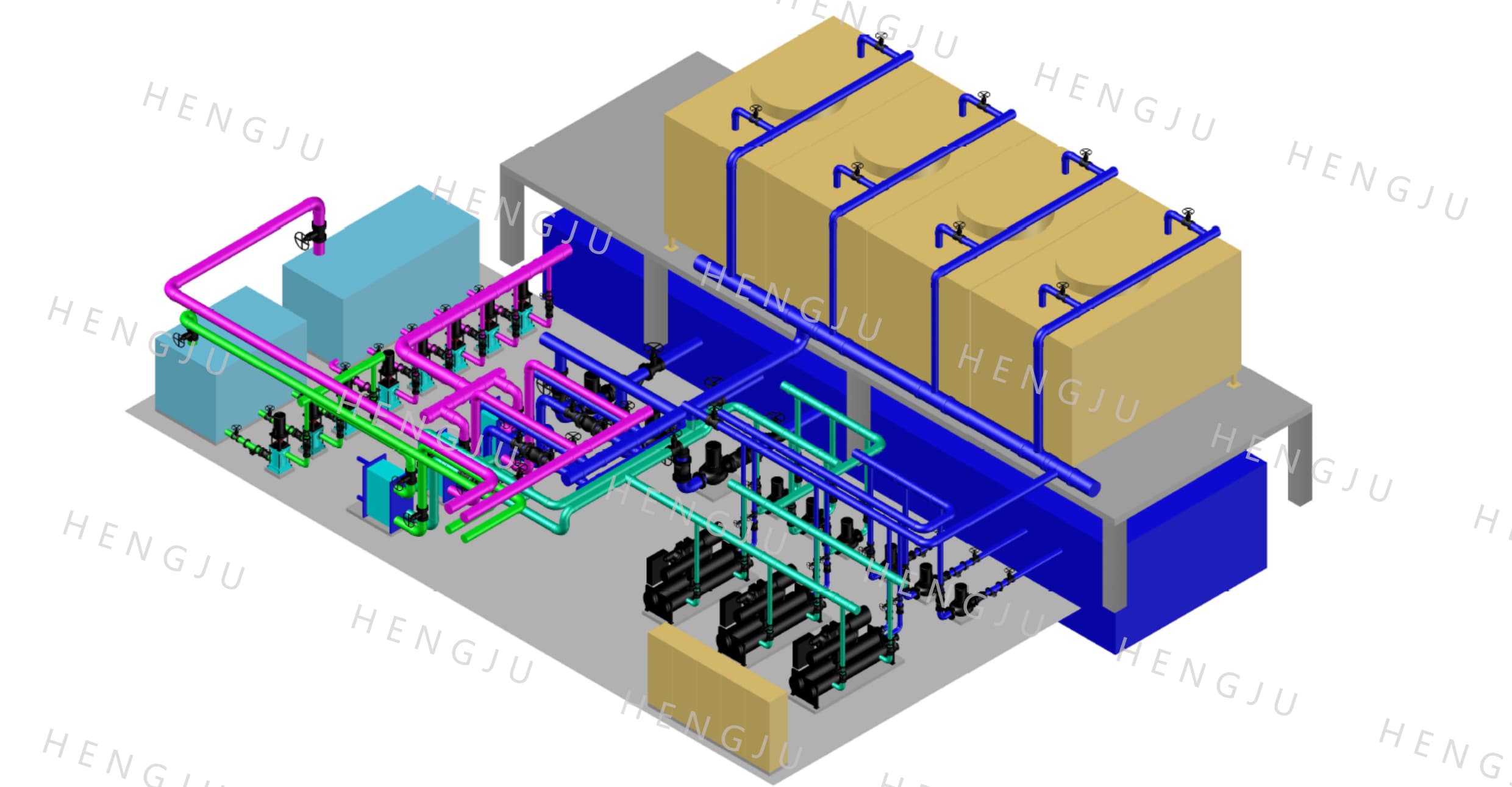 Design renderings of the central chiller system